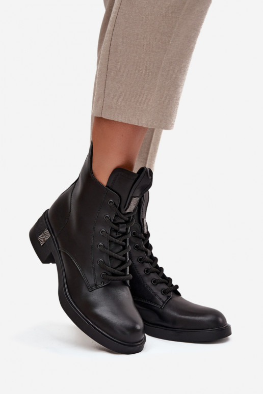 Pele Botas femininas De salto baixo Vinceza 66818 cor preta