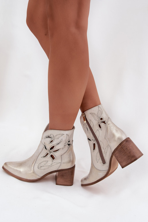 Botas femininas com elementos abertosHabilitadoturalnej Skóry com salto Zazoo 3690 cor dourada Przecierany Botas femininas com elementos abertosHabilitadoturalnej Skóry com salto Zazoo 3690 cor dourada Przecierany