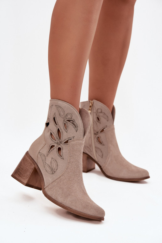 Botas femininas com elementos abertosHabilitadoturalnego de camurçau com salto Zazoo 3690 bege
