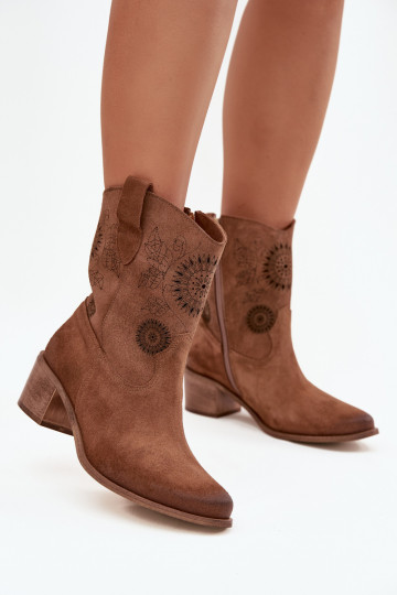 de camurça Pele Botas femininas com elementos abertos com salto Zazoo 3844 cor marrom 2