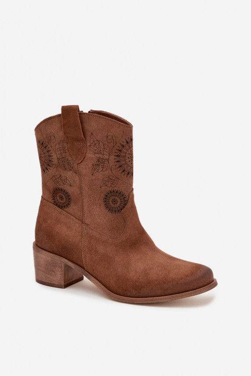 de camurça Pele Botas femininas com elementos abertos com salto Zazoo 3844 cor marrom