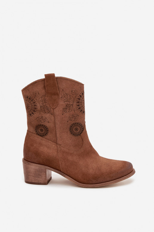 de camurça Pele Botas femininas com elementos abertos com salto Zazoo 3844 cor marrom