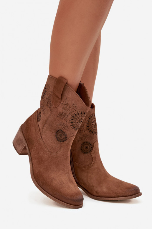 de camurça Pele Botas femininas com elementos abertos com salto Zazoo 3844 cor marrom