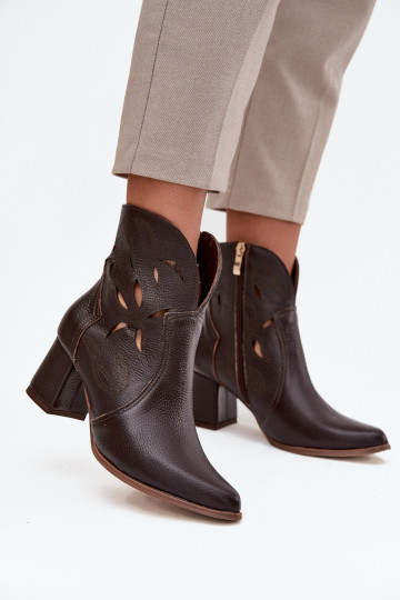 Pele com elementos abertos Botas femininas Zazoo 3647 CzekoladoParae 2