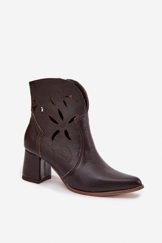 Pele com elementos abertos Botas femininas Zazoo 3647 CzekoladoParae