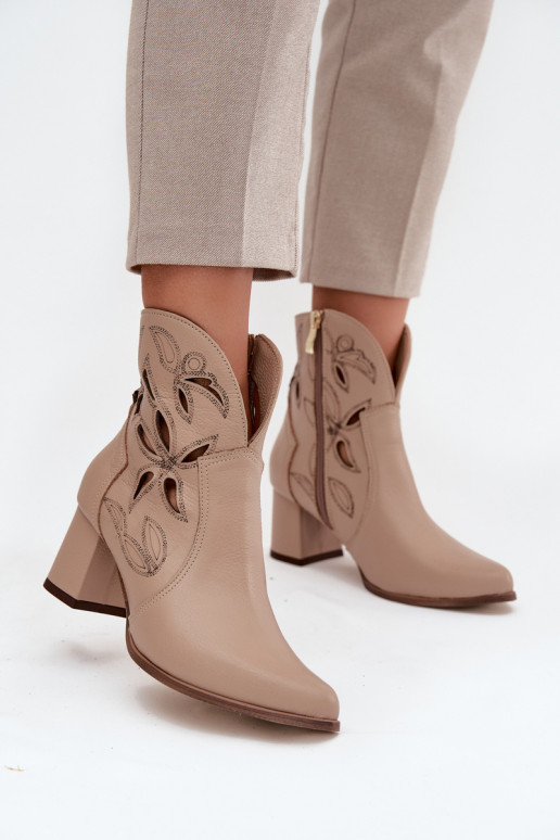 Pele com elementos abertos Botas femininas Zazoo 3647 cor de marfim