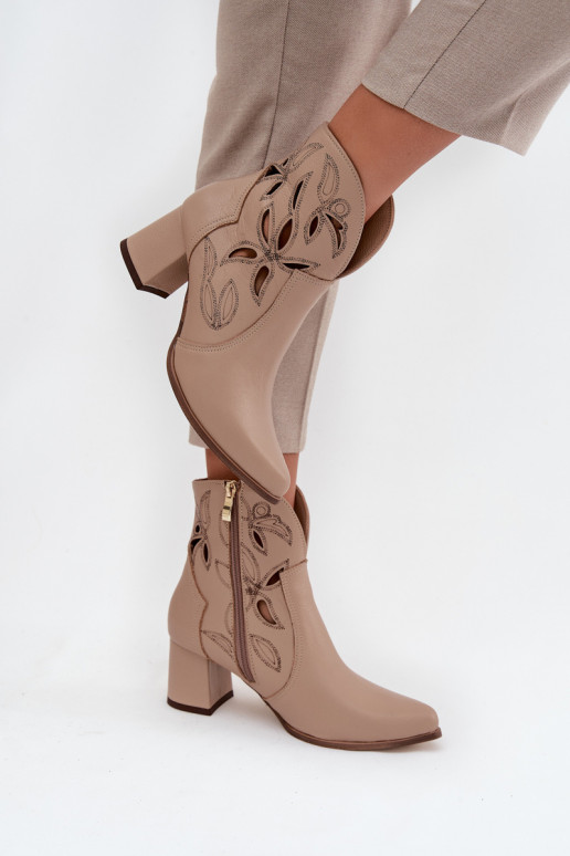 Pele com elementos abertos Botas femininas Zazoo 3647 cor de marfim