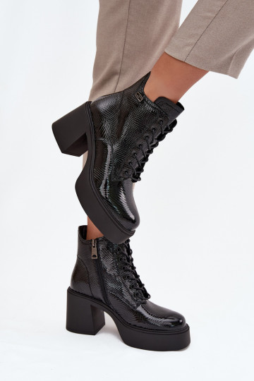 com efeito verniz Pele Botas femininas com uma plataforma I Registro Vinceza 66817 cor preta