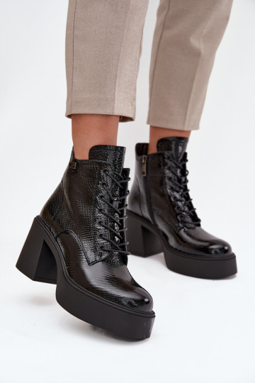 com efeito verniz Pele Botas femininas com uma plataforma I Registro Vinceza 66817 cor preta 2