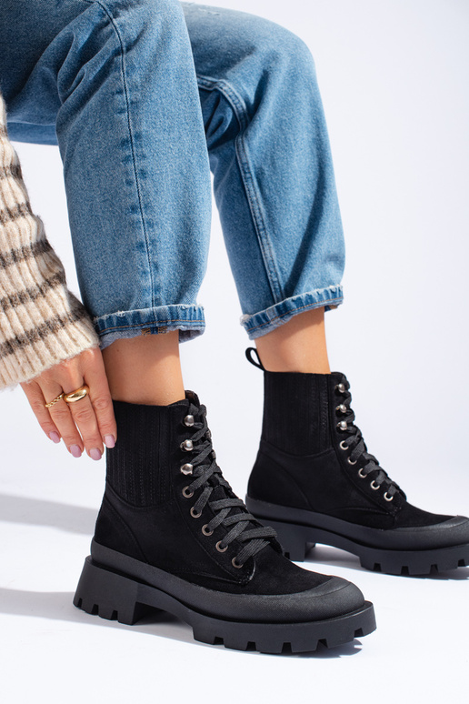 cor preta amarrado de camurça sapato