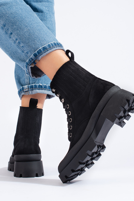 cor preta amarrado de camurça sapato