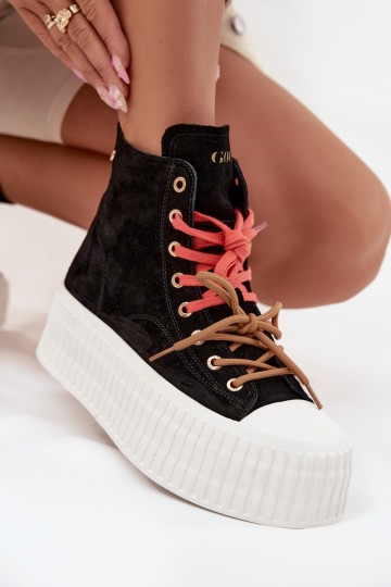 de camurça aquecimento Sapatos de lazer com uma plataforma GOE SS2N4046 cor preta