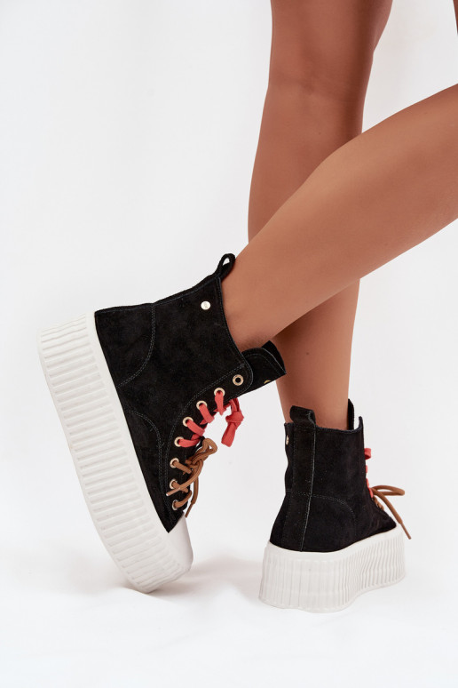 de camurça aquecimento Sapatos de lazer com uma plataforma GOE SS2N4046 cor preta