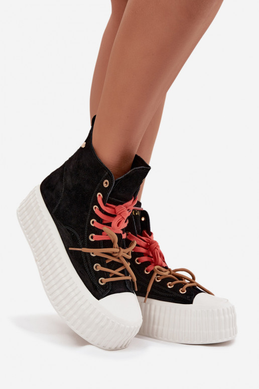 de camurça aquecimento Sapatos de lazer com uma plataforma GOE SS2N4046 cor preta