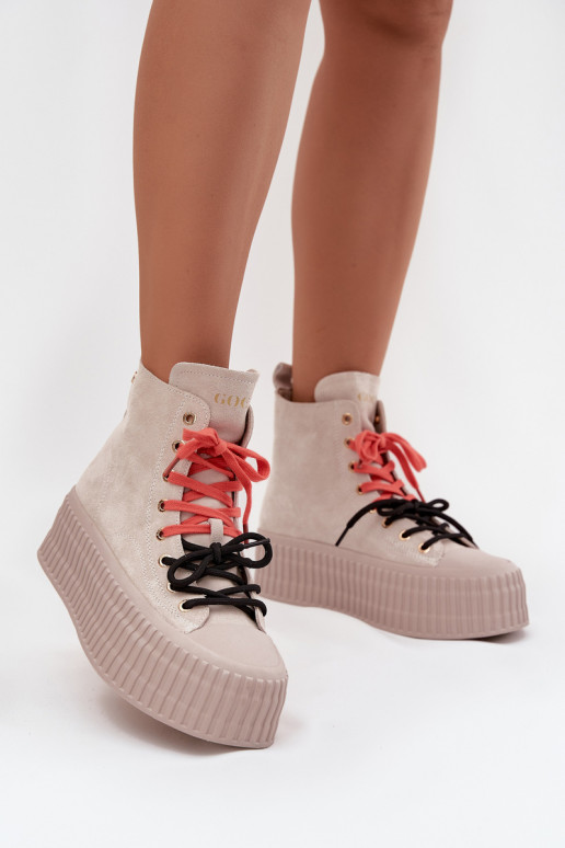 de camurça aquecimento Sapatos de lazer com uma plataforma GOE SS2N4047 bege