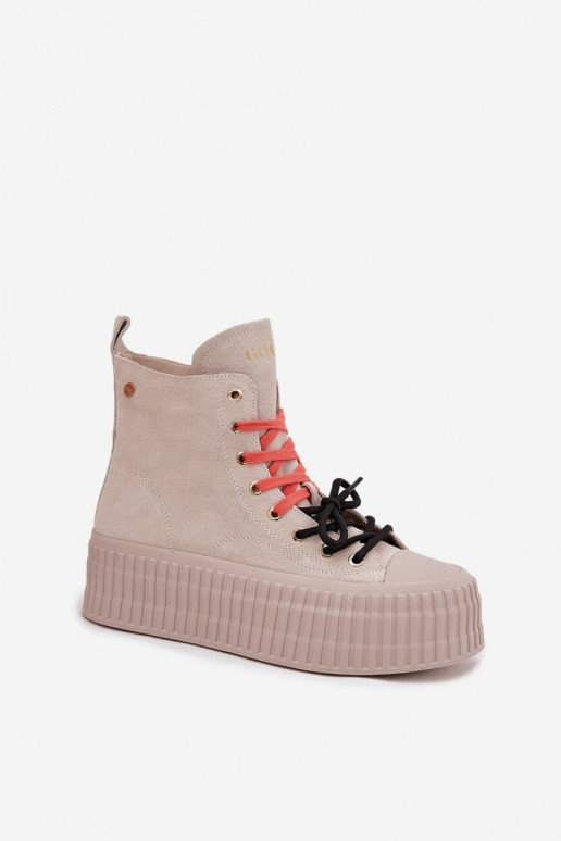 de camurça aquecimento Sapatos de lazer com uma plataforma GOE SS2N4047 bege