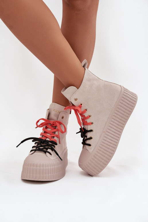 de camurça aquecimento Sapatos de lazer com uma plataforma GOE SS2N4047 bege