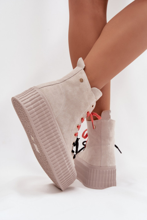 de camurça aquecimento Sapatos de lazer com uma plataforma GOE SS2N4047 bege