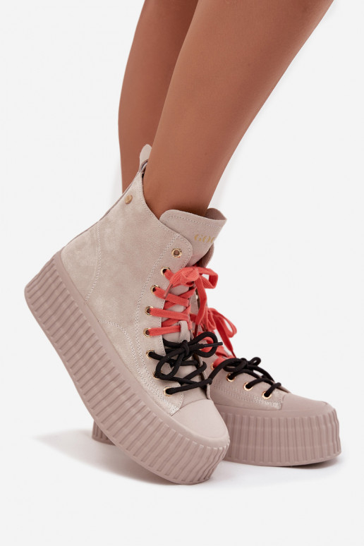 de camurça aquecimento Sapatos de lazer com uma plataforma GOE SS2N4047 bege