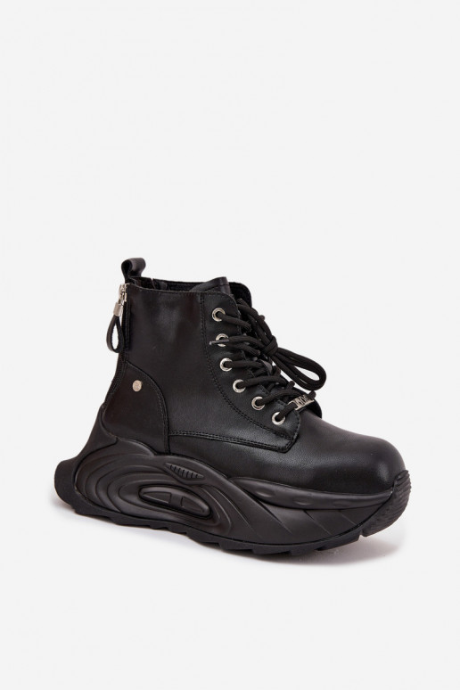 Pele aquecimento Botas femininas com uma plataforma GOE SS2N4301 cor preta