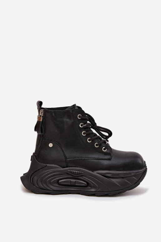 Pele aquecimento Botas femininas com uma plataforma GOE SS2N4301 cor preta