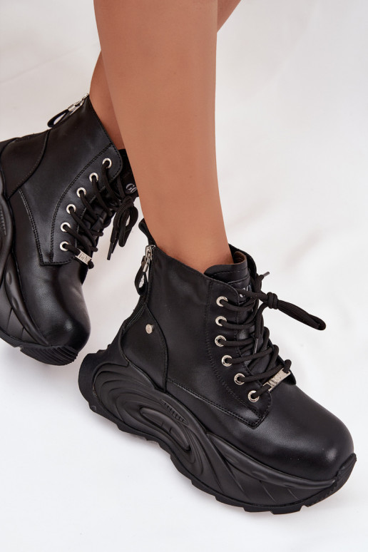 Pele aquecimento Botas femininas com uma plataforma GOE SS2N4301 cor preta