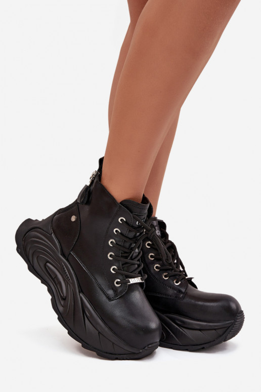 Pele aquecimento Botas femininas com uma plataforma GOE SS2N4301 cor preta