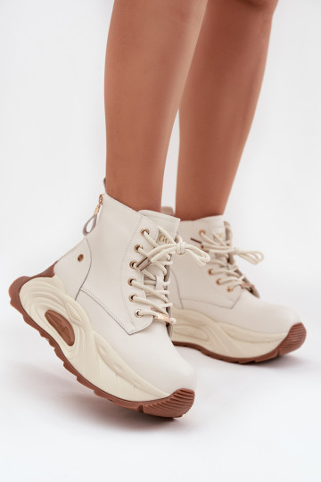 Pele aquecimento Botas femininas com uma plataforma GOE SS2N4300 cor de marfim 2