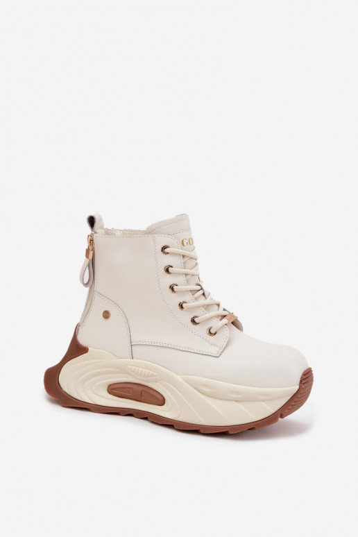 Pele aquecimento Botas femininas com uma plataforma GOE SS2N4300 cor de marfim