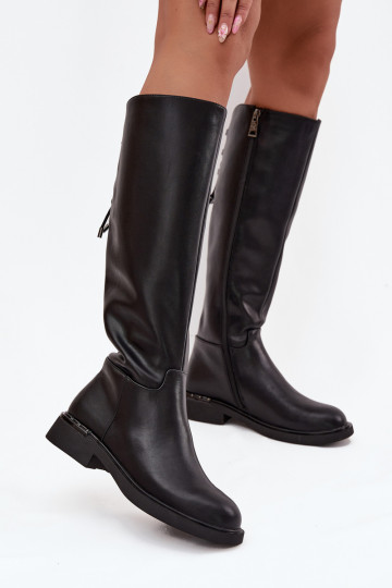 aquecimento botas femininasHabilitadoturalnej Skóry com salto largo Vinceza 66822 cor preta