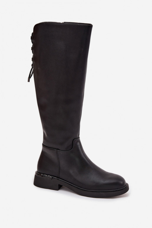 aquecimento botas femininasHabilitadoturalnej Skóry com salto largo Vinceza 66822 cor preta