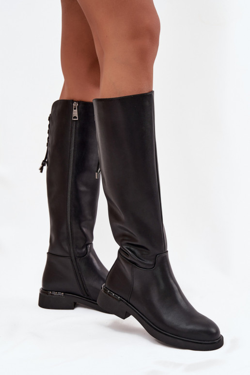 aquecimento botas femininasHabilitadoturalnej Skóry com salto largo Vinceza 66822 cor preta