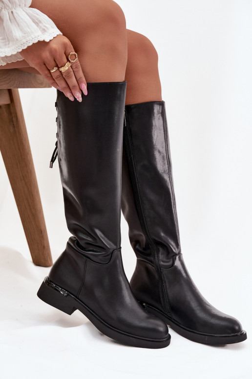 aquecimento botas femininasHabilitadoturalnej Skóry com salto largo Vinceza 66822 cor preta