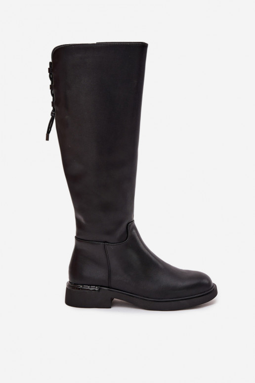 aquecimento botas femininasHabilitadoturalnej Skóry com salto largo Vinceza 66822 cor preta