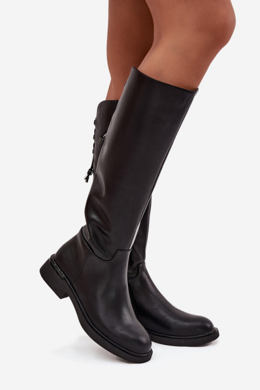 aquecimento botas femininasHabilitadoturalnej Skóry com salto largo Vinceza 66822 cor preta