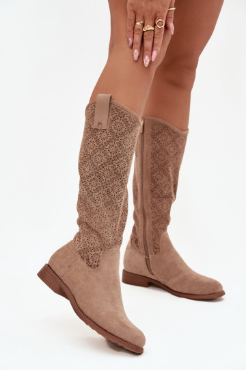 botas femininas com elementos abertos com salto largo S.Barski HY52-534 bege