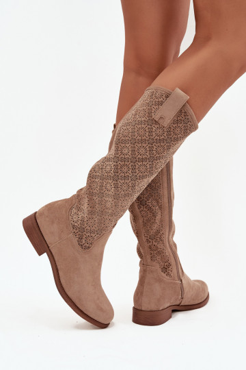 botas femininas com elementos abertos com salto largo S.Barski HY52-534 bege 2