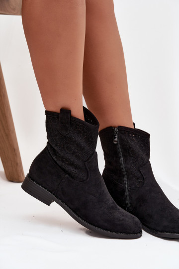 Botas femininas com salto largo com elementos abertos S.Barski HY52-530 cor preta