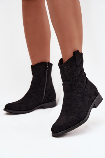 Botas femininas com salto largo com elementos abertos S.Barski HY52-530 cor preta 2