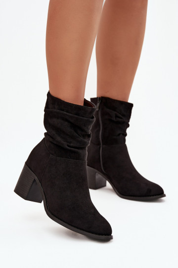 Botas femininas Com babados com salto S.Barski HY52-516 cor preta