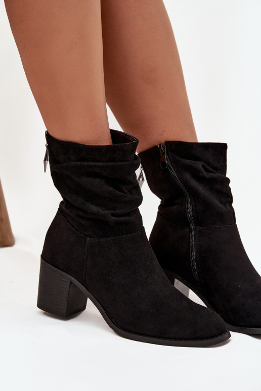 Botas femininas Com babados com salto S.Barski HY52-516 cor preta