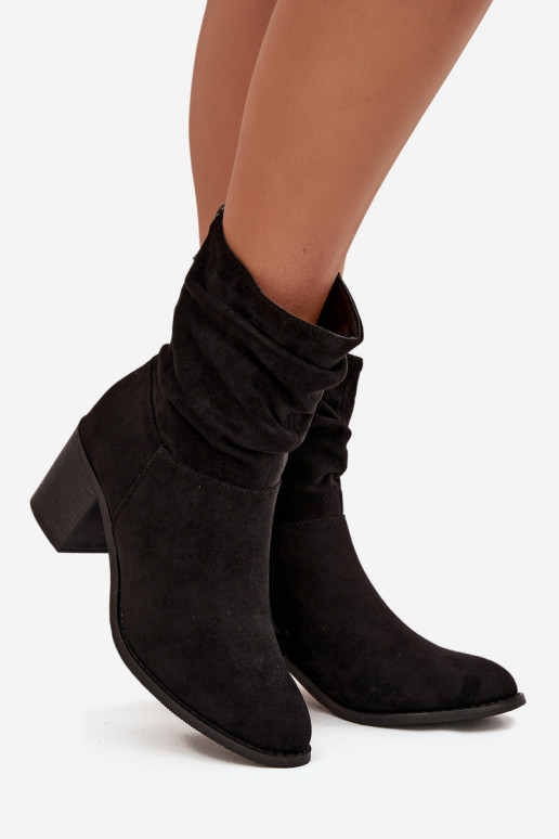 Botas femininas Com babados com salto S.Barski HY52-516 cor preta