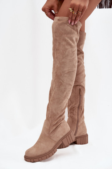botas femininas acima do joelho S.Barski HY42-122 bege