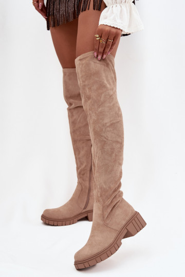 botas femininas acima do joelho S.Barski HY42-122 bege 2