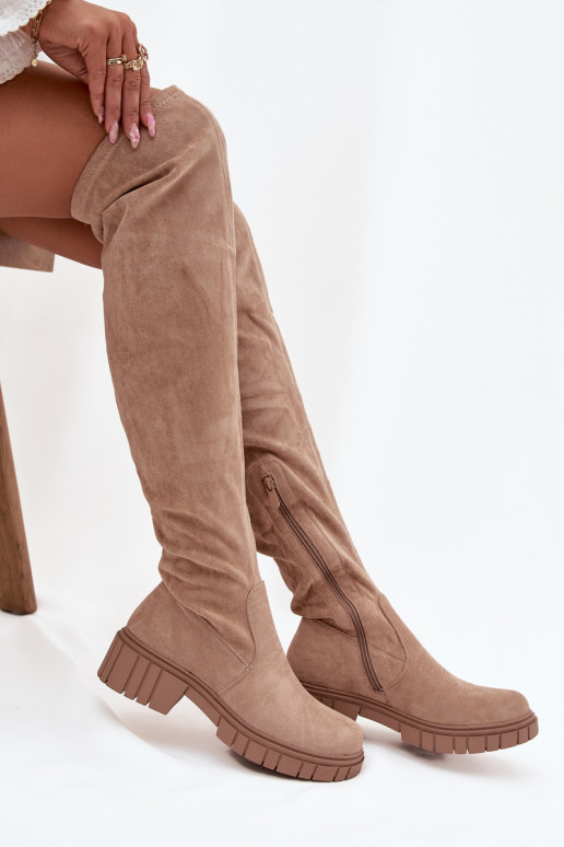 botas femininas acima do joelho S.Barski HY42-122 bege