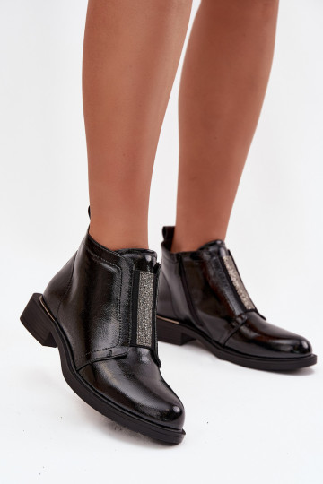 com efeito verniz aquecimento Botas femininas De salto baixo S.Barski HY52-506 cor preta 2