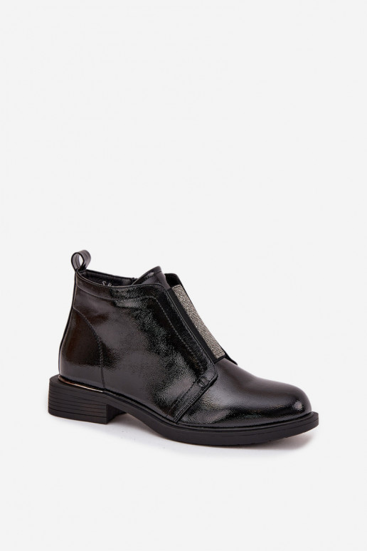 com efeito verniz aquecimento Botas femininas De salto baixo S.Barski HY52-506 cor preta