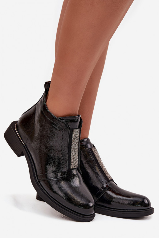 com efeito verniz aquecimento Botas femininas De salto baixo S.Barski HY52-506 cor preta