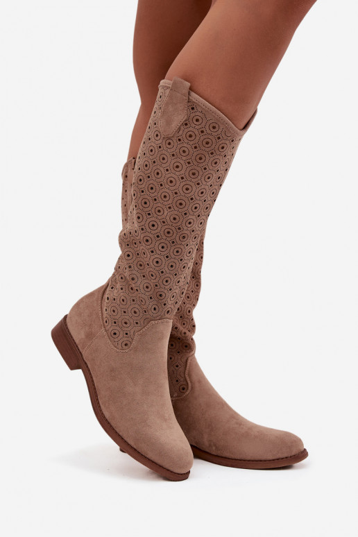 botas femininas com salto largo com elementos abertos S.Barski HY52-531 bege