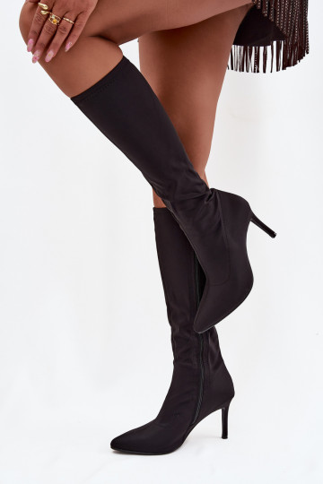  botas femininas com salto fino S.Barski HY52-513 cor preta